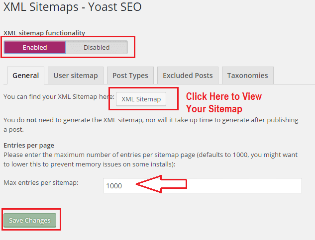 Enable yoast SEO Sitemap